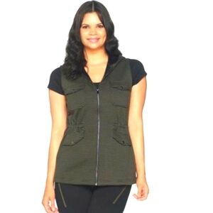 Lisa Rinna Utility Hoodie Striped Knit VEST XXS